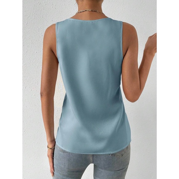 minimalist Solid V Neck Tank Top workwear office business casual cream - Picture 5 of 12